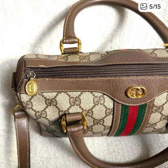 Authentic Vintage Gucci Boston Satchel Bag in Brown and Beige - Picture 5 of 16